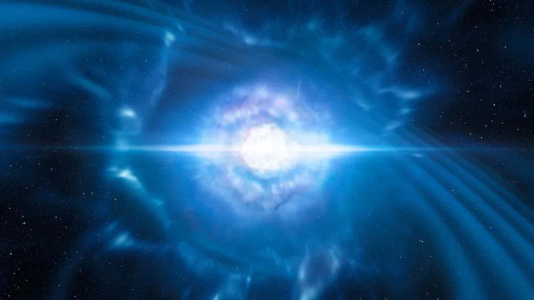Artist impression of neutron star merging after emitting gravitational waves. ESO/L. Calçada/M. Kornmesse
