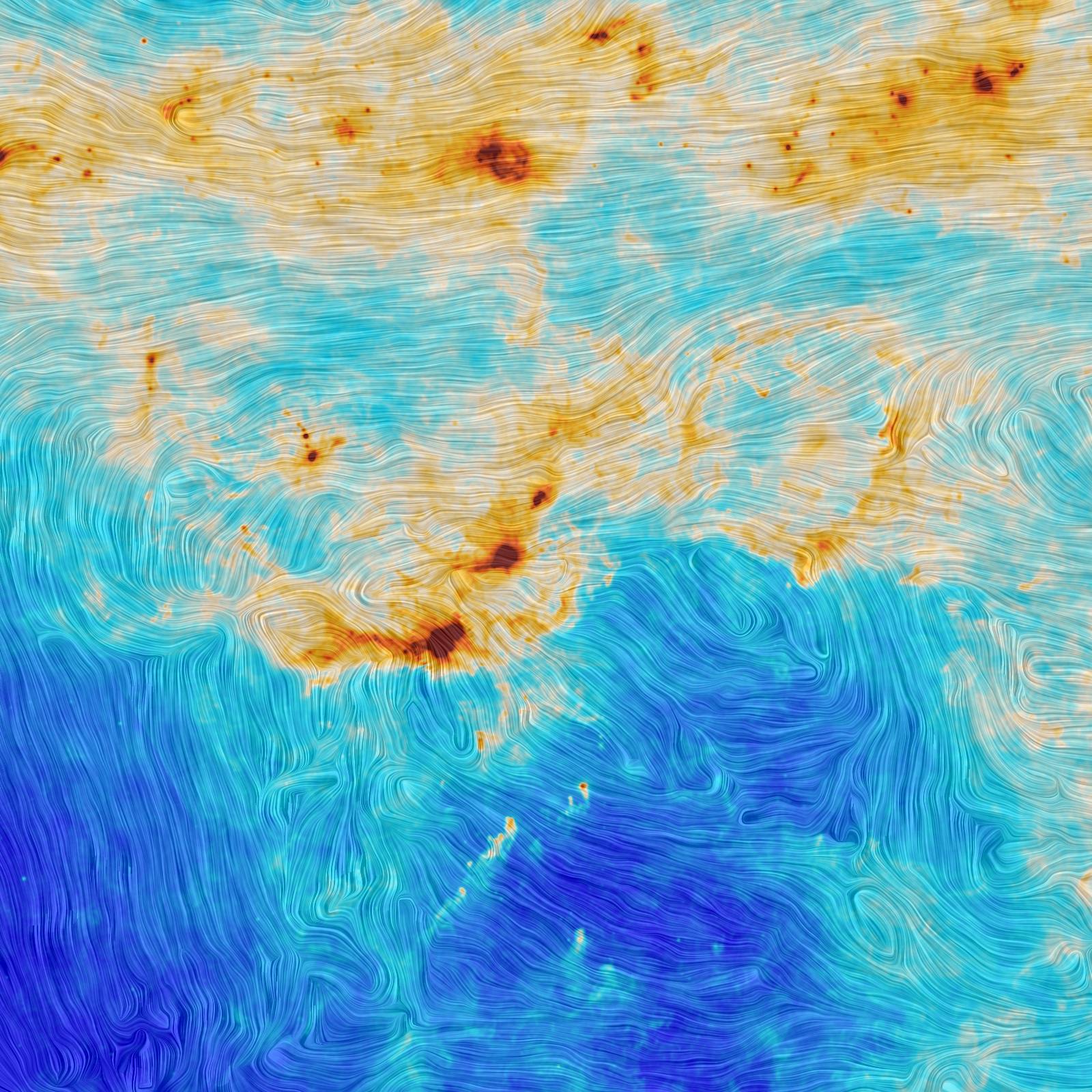 Magnetic microwave map of the Polaris Flare. ESA and the Planck Collaboration
