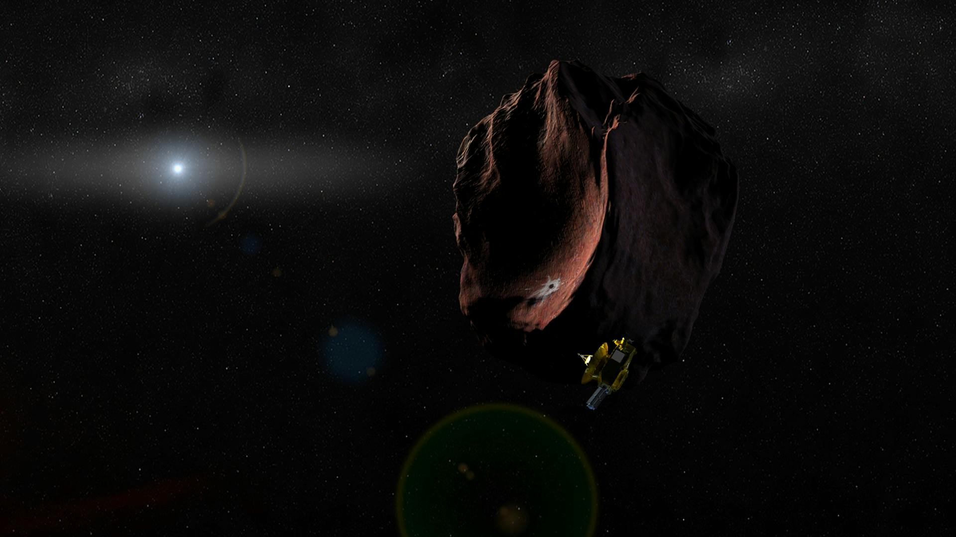 Artist's impression of NASA's New Horizons spacecraft encountering a Pluto-like object in the distant Kuiper Belt. (Credit: NASA/Johns Hopkins University Applied Physics Laboratory/Southwest Research Institute/Steve Gribben)