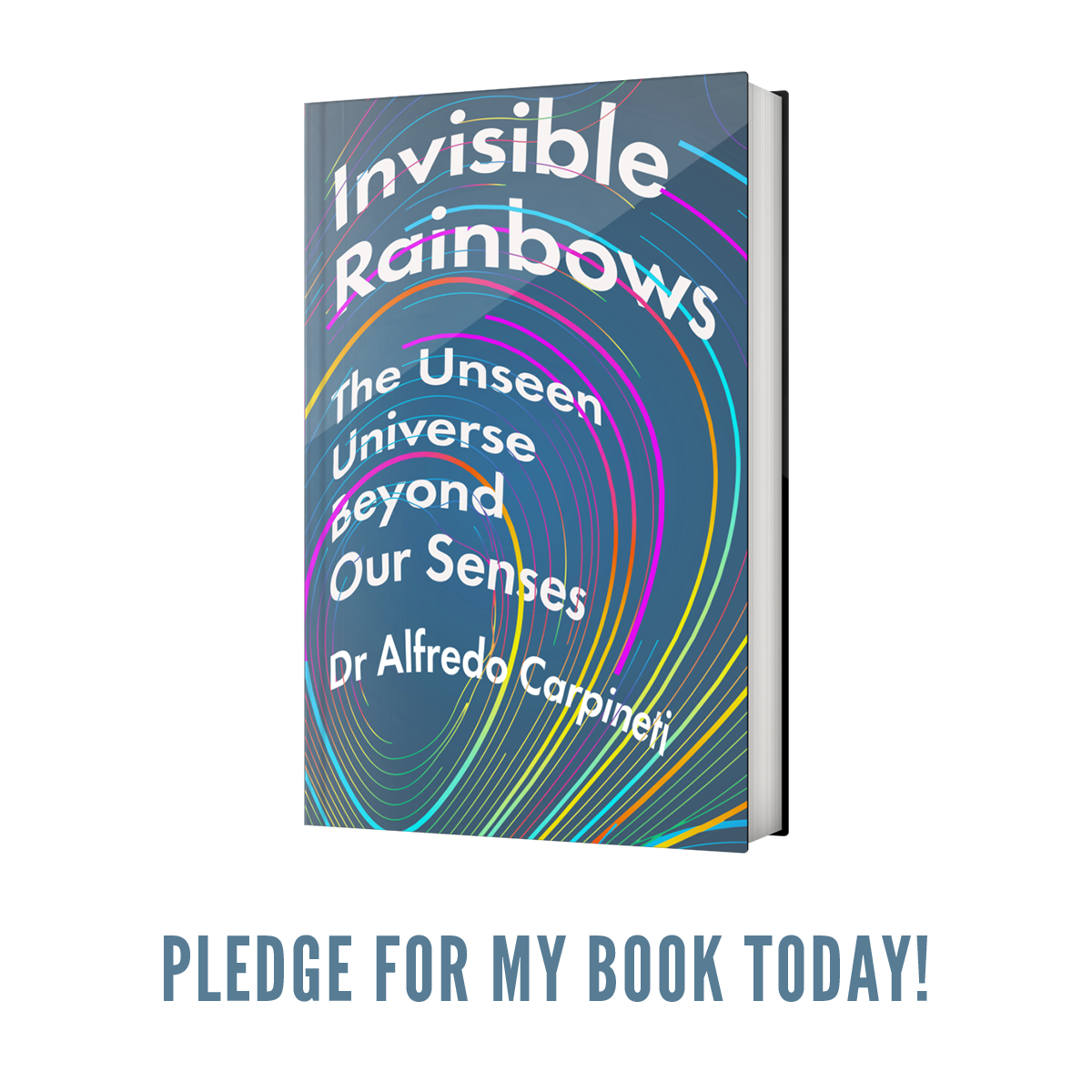 A 3d render of my book invisible rainbows with a request to pledge for it